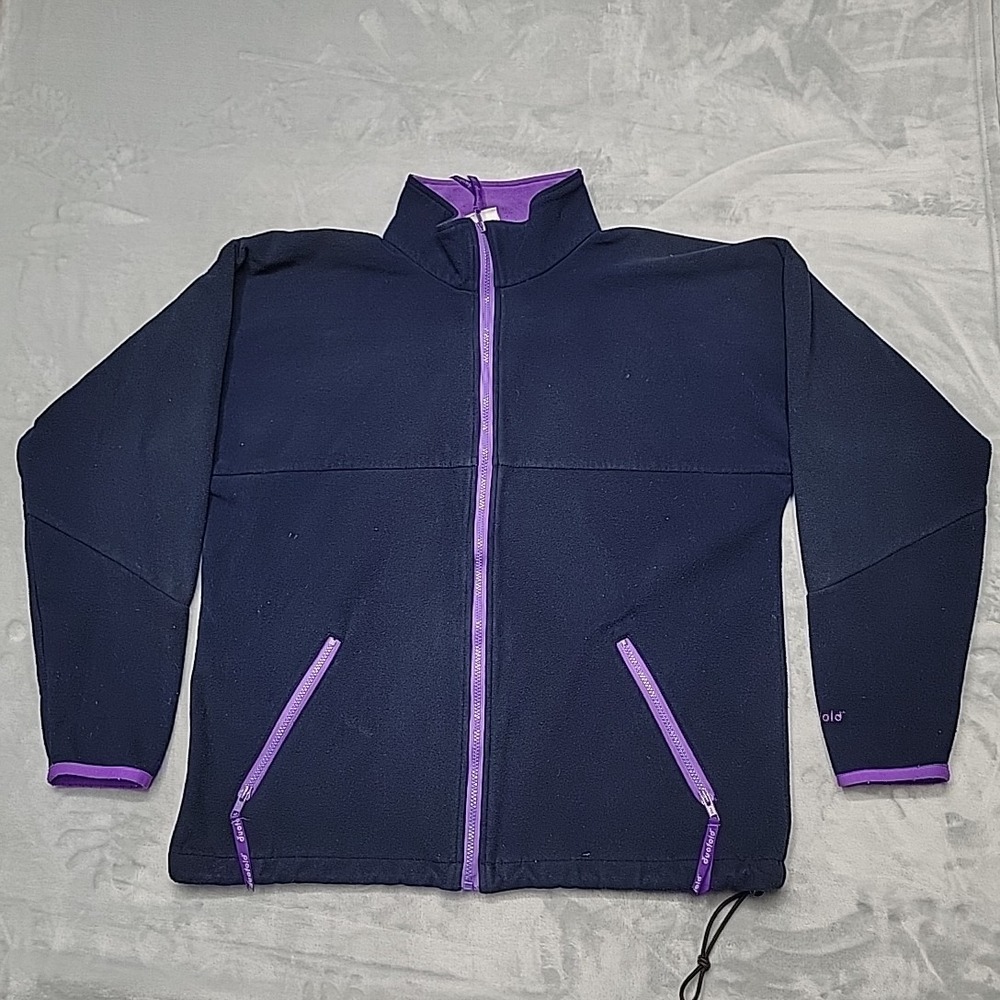 VTG Duofold Jacket Womens Small Navy Blue Micro Climate Fleece Full Zip USA Made